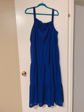 Ava & Viv Royal Blue Checked Textured Maxi Dress Size 1X